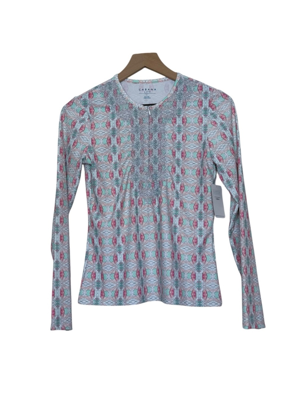 NWT Cabana Life Small Embroidered 1/4 Zip Performance Top UPF 50+ Geo Print